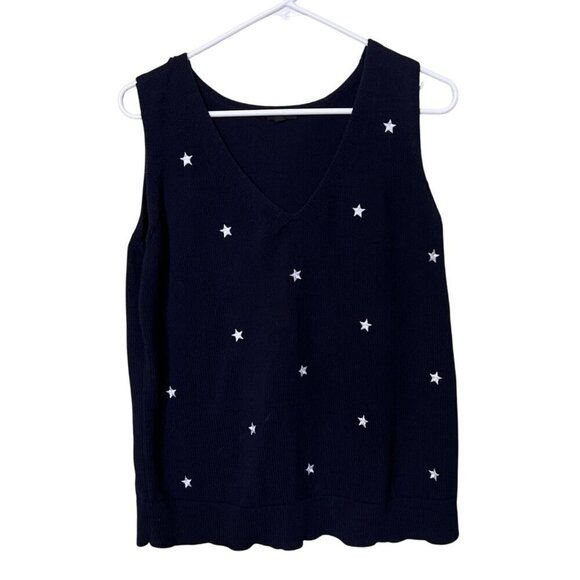 Talbots1X Navy Sleeveless Sweater Tank Top  White Star Embroidery Beach Coastal - Picture 1 of 8
